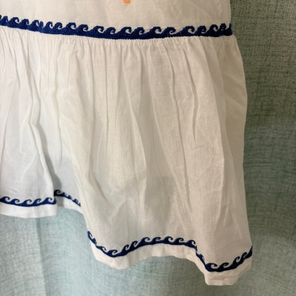 White Embroidered Sundress Cotton Ruffle Hem Beach Motif - Picture 3 of 6